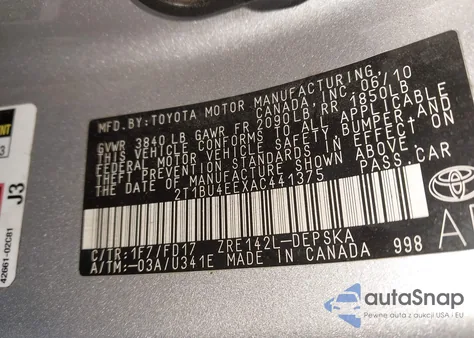 2010 Toyota Corolla S from USA, damaged, VIN 2T1BU4EEXAC441375